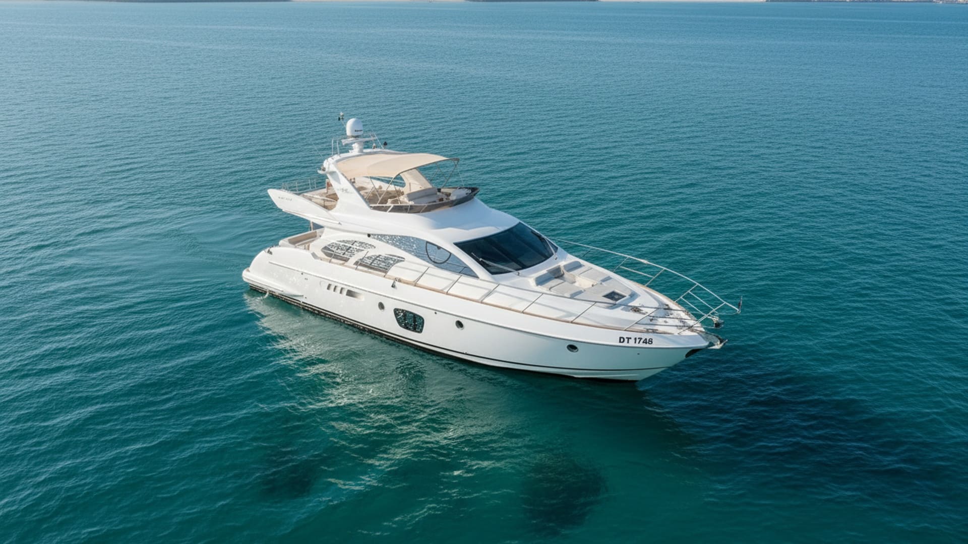 Pearl Knight 55 ft aerial view, luxury yacht Dubai