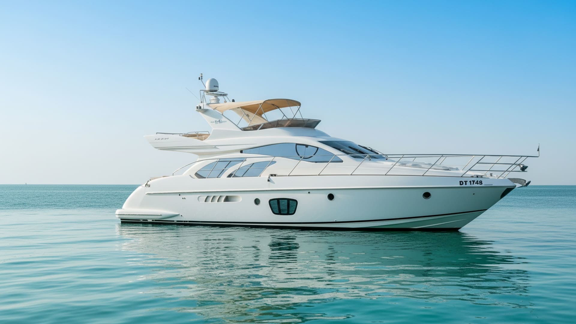 Pearl Knight 55 ft premium yacht exterior, Dubai charter