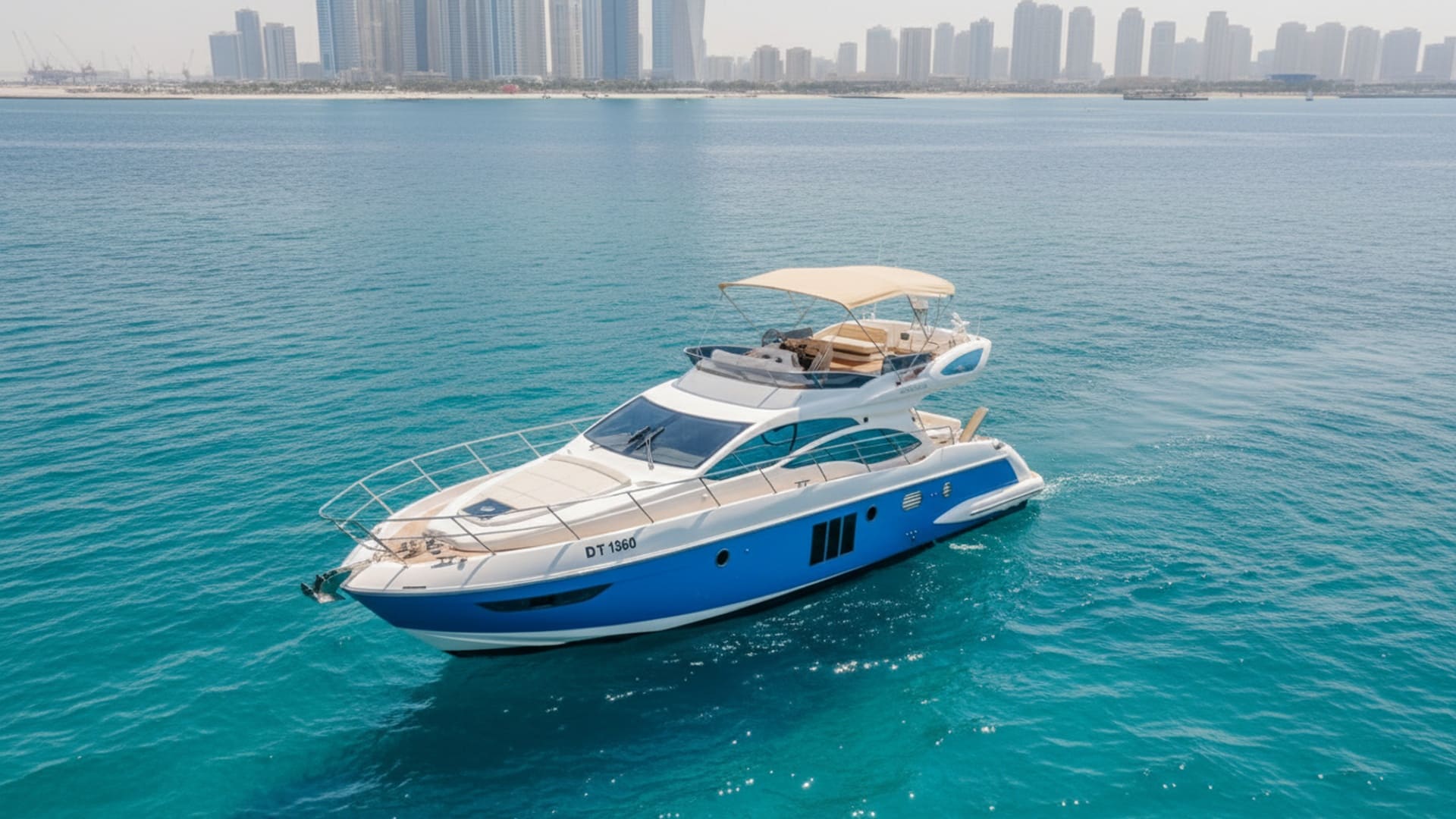 Aerial view of Crystal Wind 48 ft yacht in Dubai