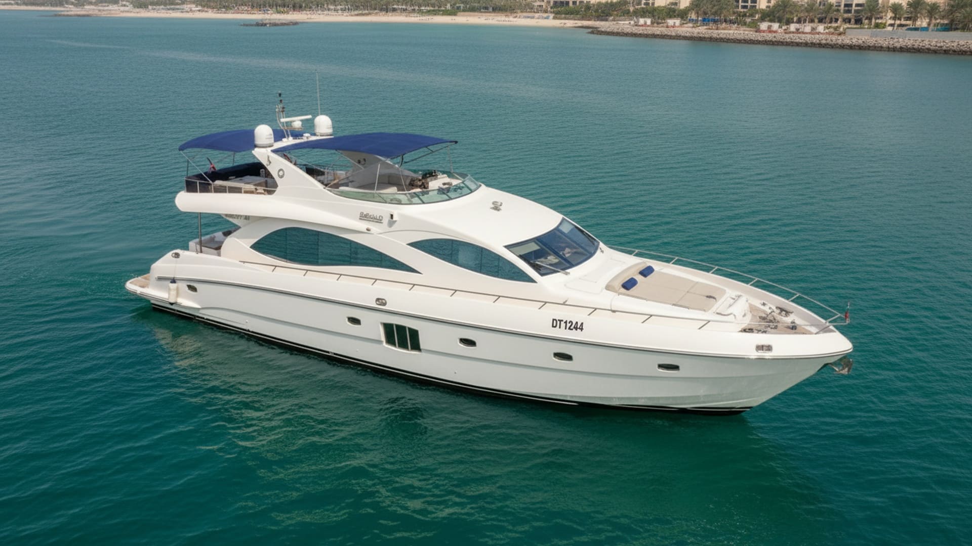 Azure Legend 88 ft aerial view over Dubai Marina waters
