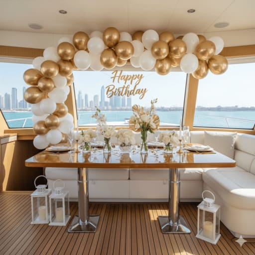 Luxury yacht decoration and premium event styling in Dubai.